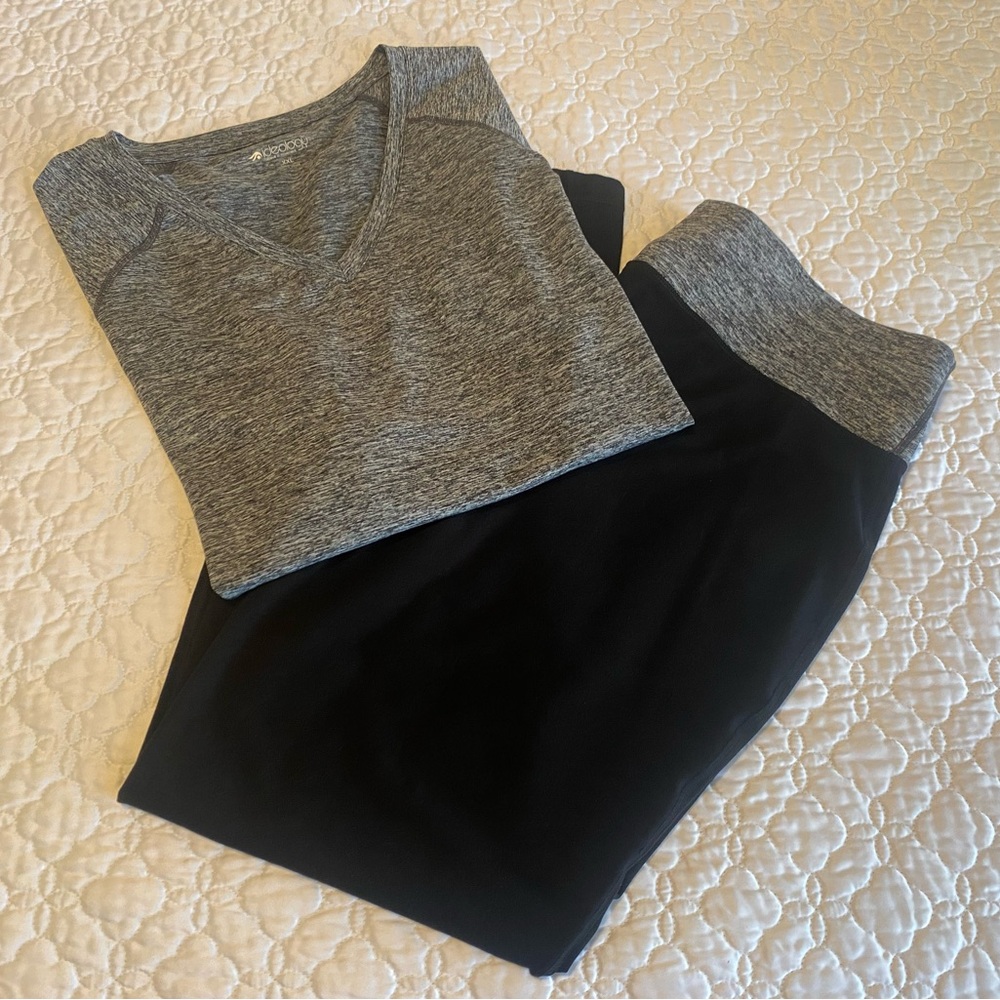Ideology Grey Activewear Top & Black work out pants. Bottoms 1X, Top XXL